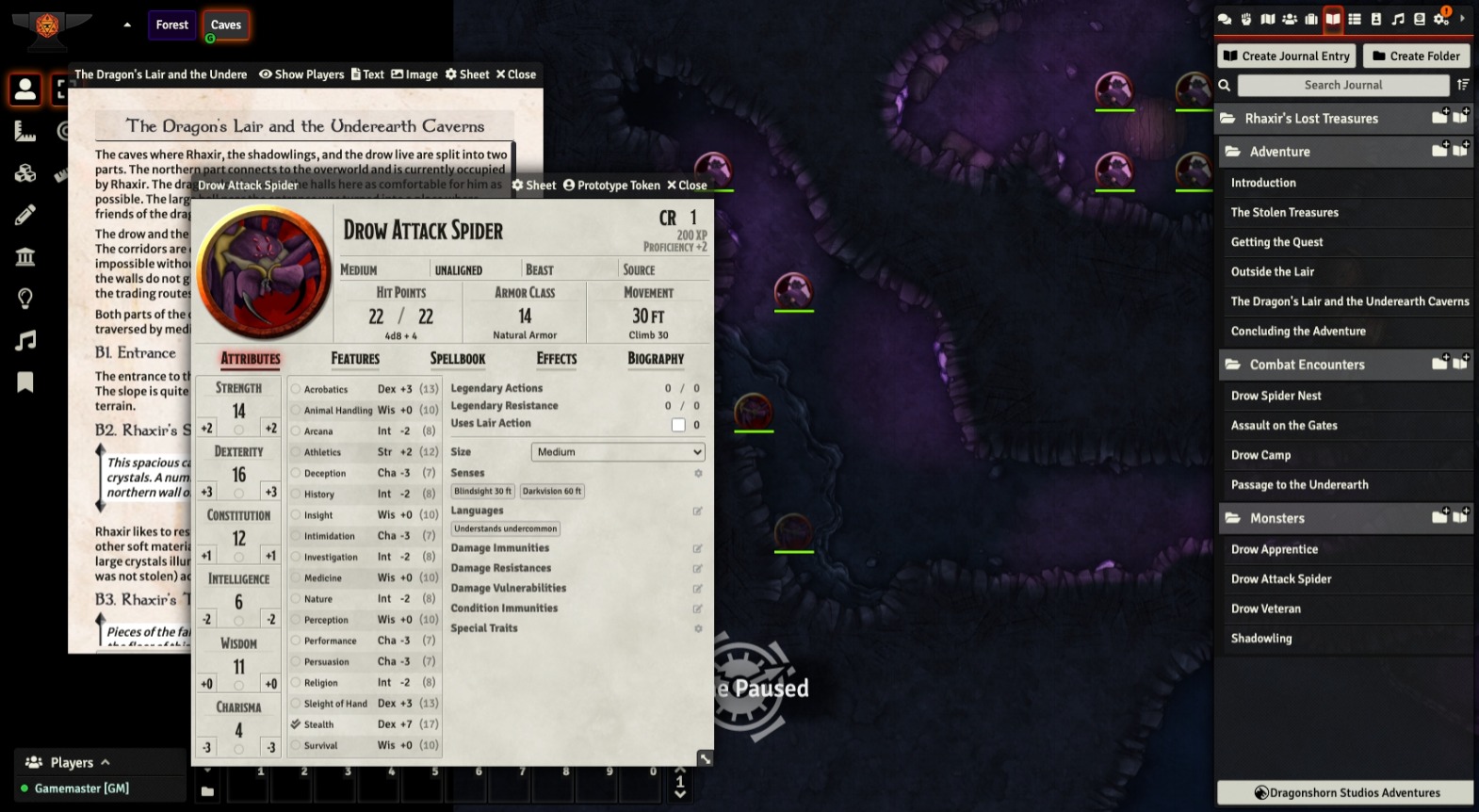 A screenshot depicting a wilderness with an open Journal Character sheet