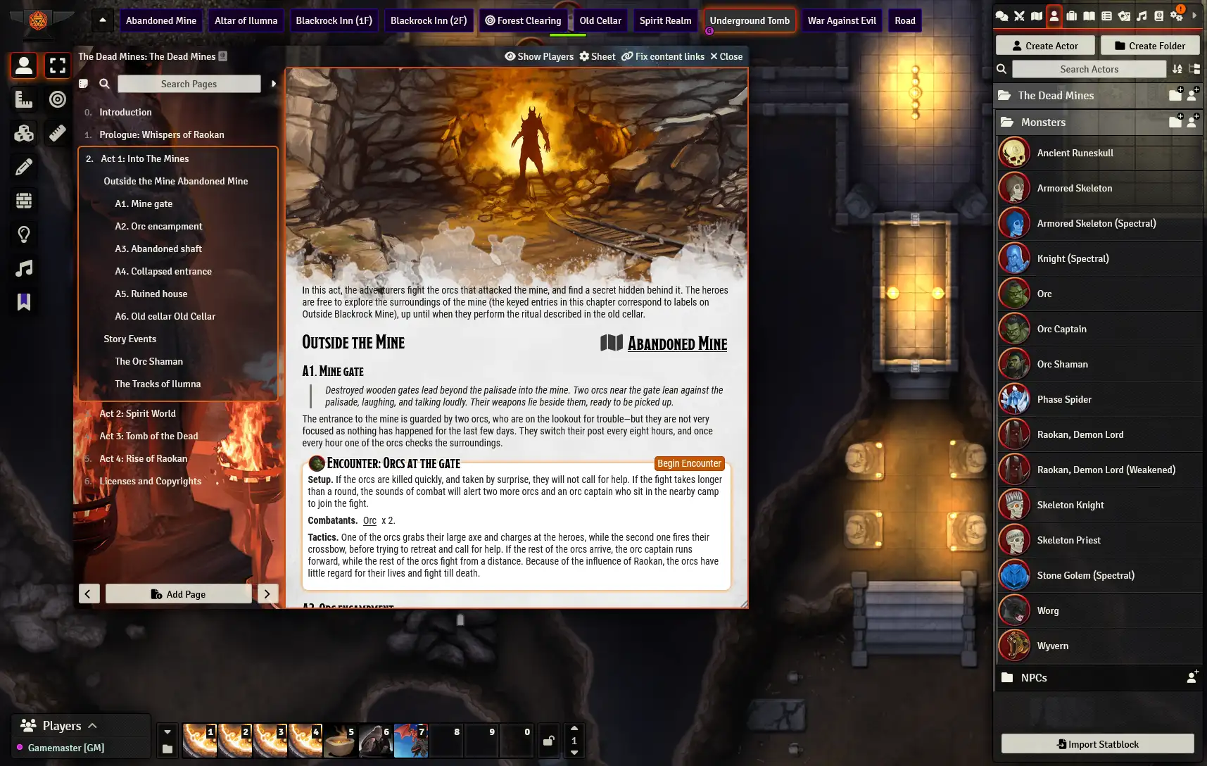 A screenshot depicting  burning mine entrance scene